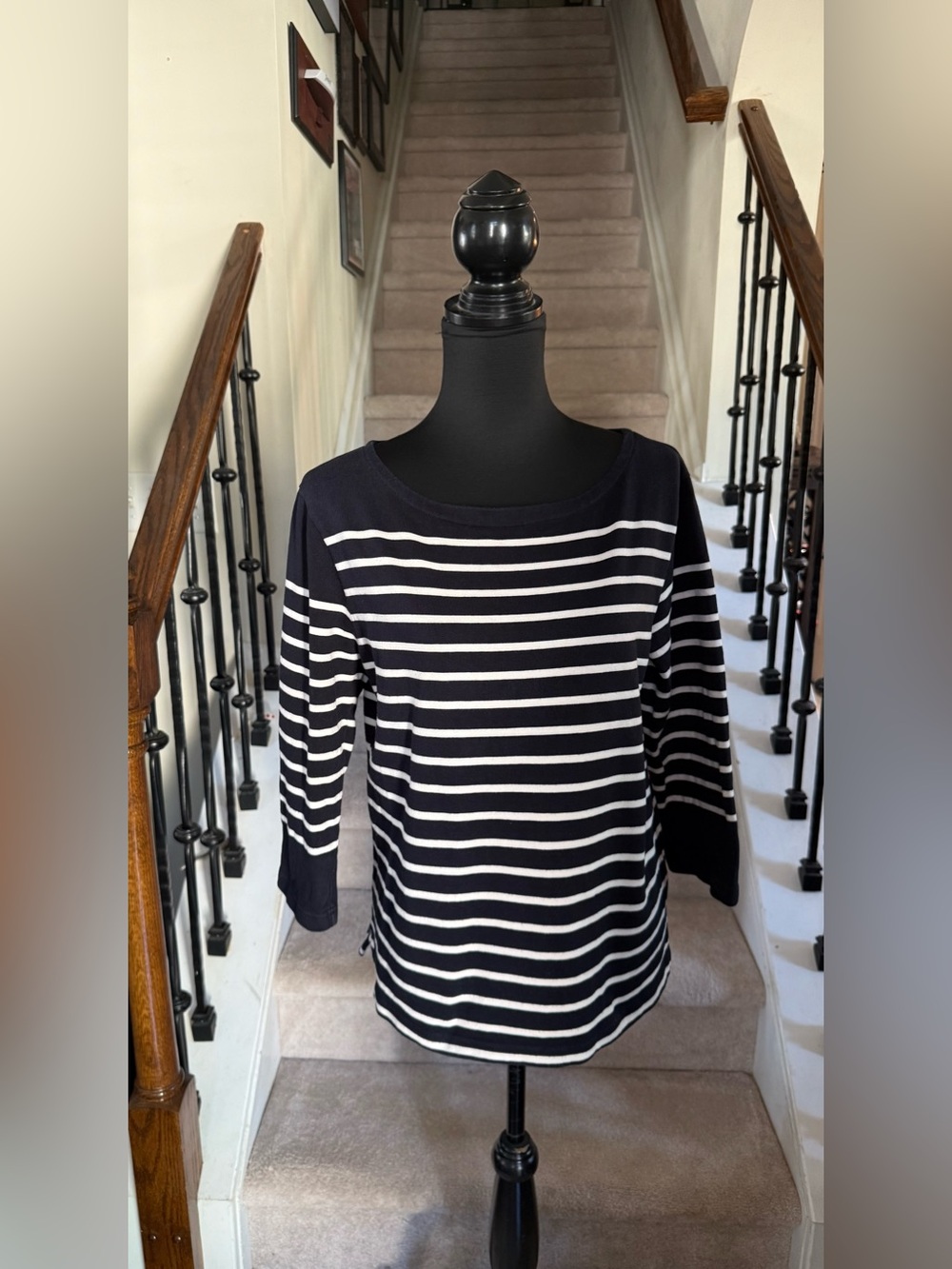 Lauren Ralph Lauren Navy and White Striped Boatneck Top